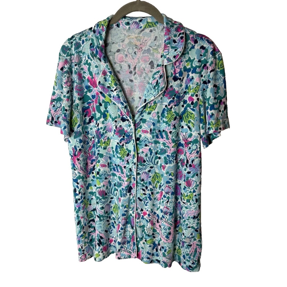Lilly Pulitzer Pajama Shirt Size Medium Short Sleeves Button Up Colorful Soft